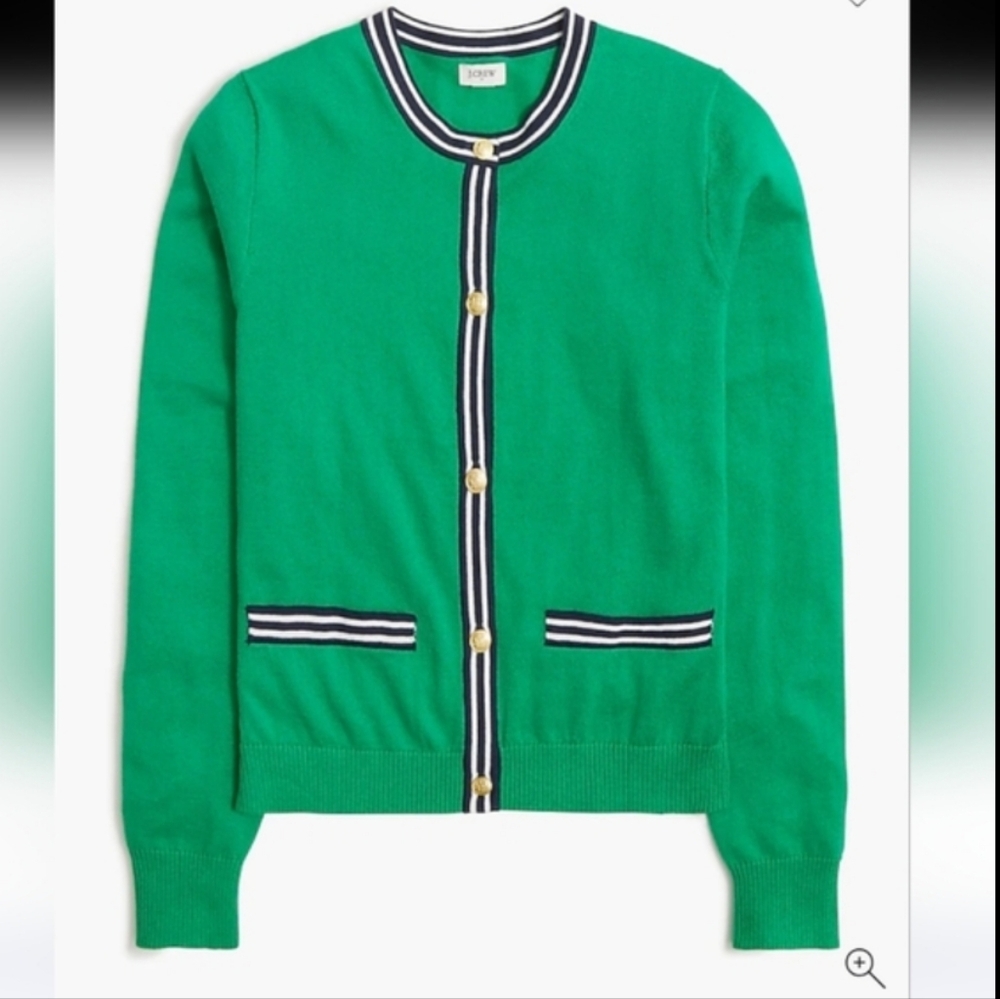 J Crew Factory Contrast-trim cardigan sweater CG784  NWT Size L Green Blue